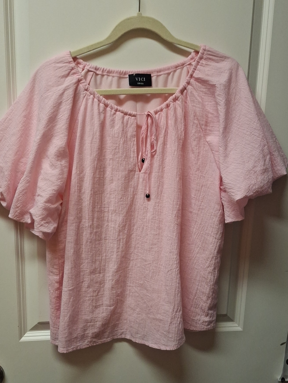 VICI Light Pink Tie-Front Peasant Blouse